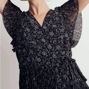 Madewell Floral Flutter Sleeve Tie top M